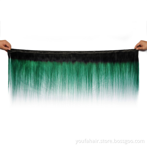 Brazilian Virgin 100% Human Hair Ombre Colored 1b/Green Straight Bundles Cuticle Aligned Raw Hair Unprocessed Weaving Bundles